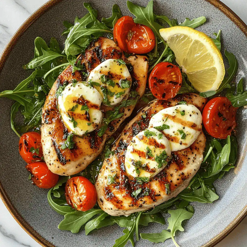 Grilled chicken margherita with fresh mozzarella and basil – high protein low carb recip