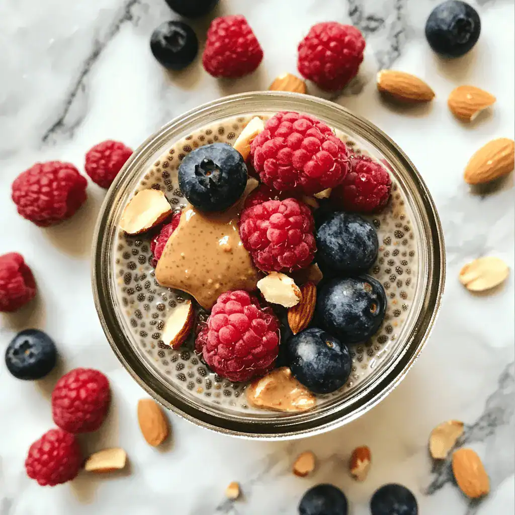 high protein chia pudding breakfast in a glass jar