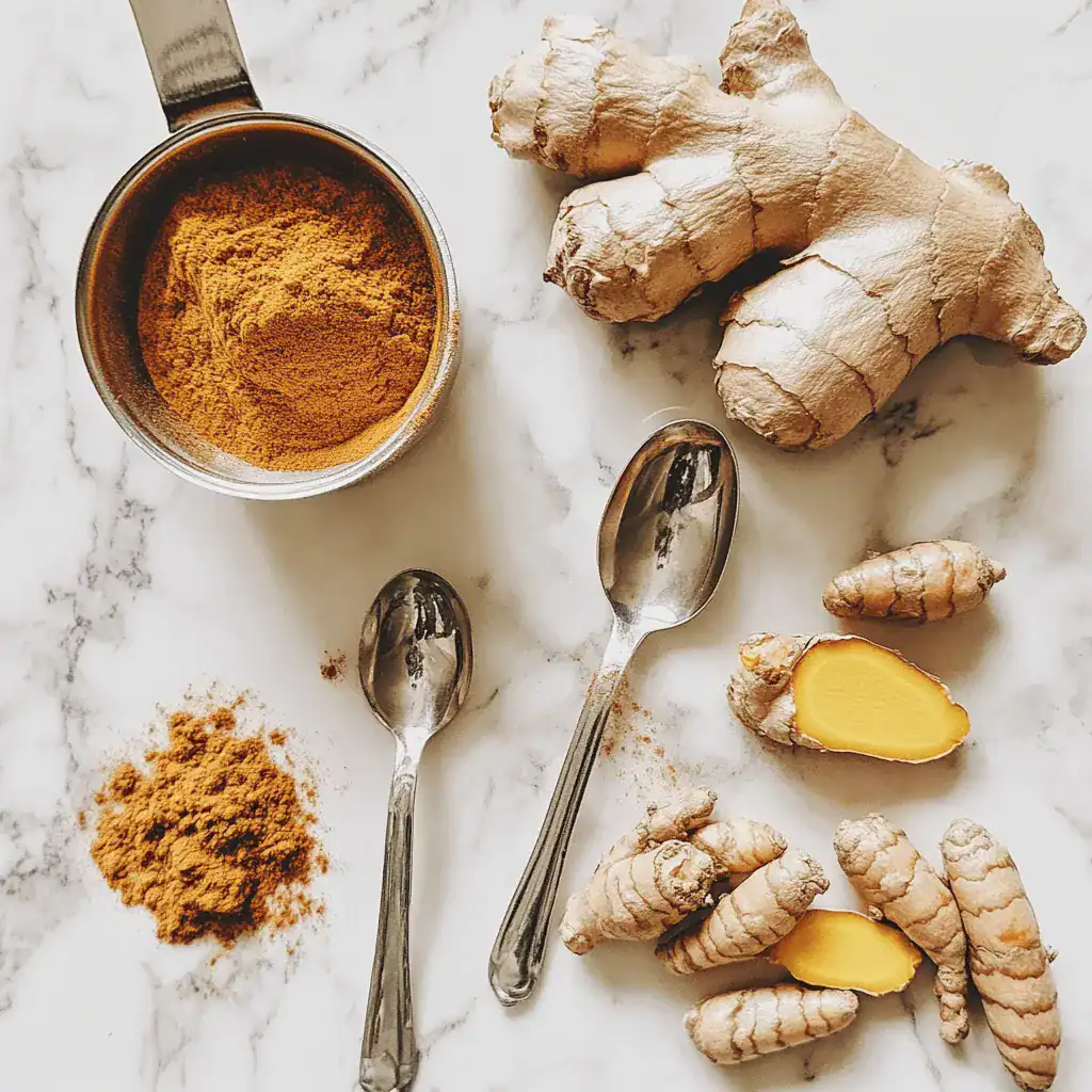 ingredients for turmeric ginger cinnamon tea