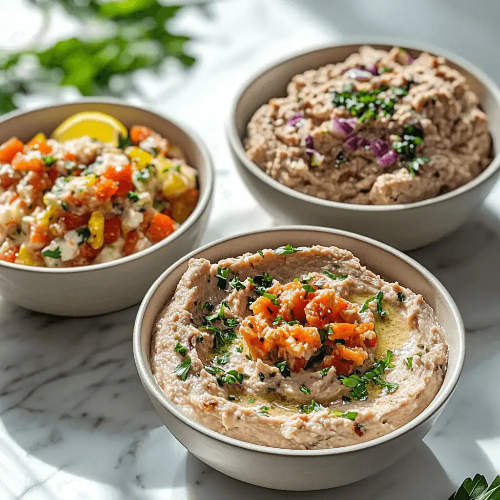 tuna dip flavor variations in serving bowls