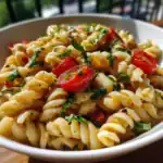 Gluten free protein pasta with chickpeas, basil, and tomatoes