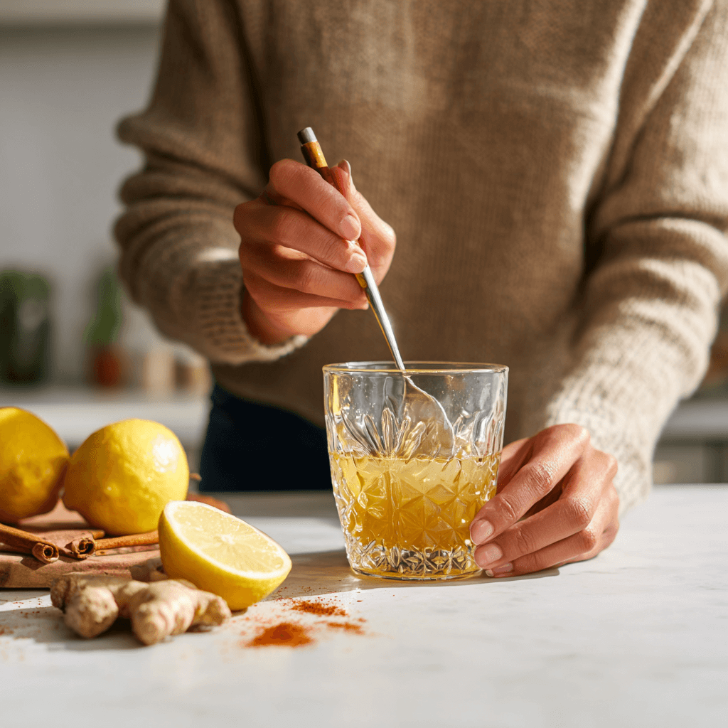 Mixing the Natural Mounjaro Recipe ingredients in a glass